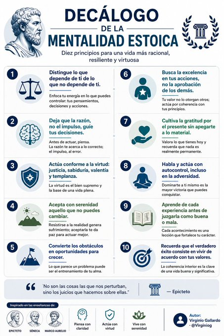 virginiog's tweet photo. En un entorno marcado por la IA, la incertidumbre y el cambio constante, la mentalidad estoica: ayuda a centrarse en lo podemos controlar, tomar mejores decisiones y mantener la serenidad bajo presión

Una forma de desarrolla el  autocontrol y resiliencia basado en propósito https://t.co/QCoBpZrCcw