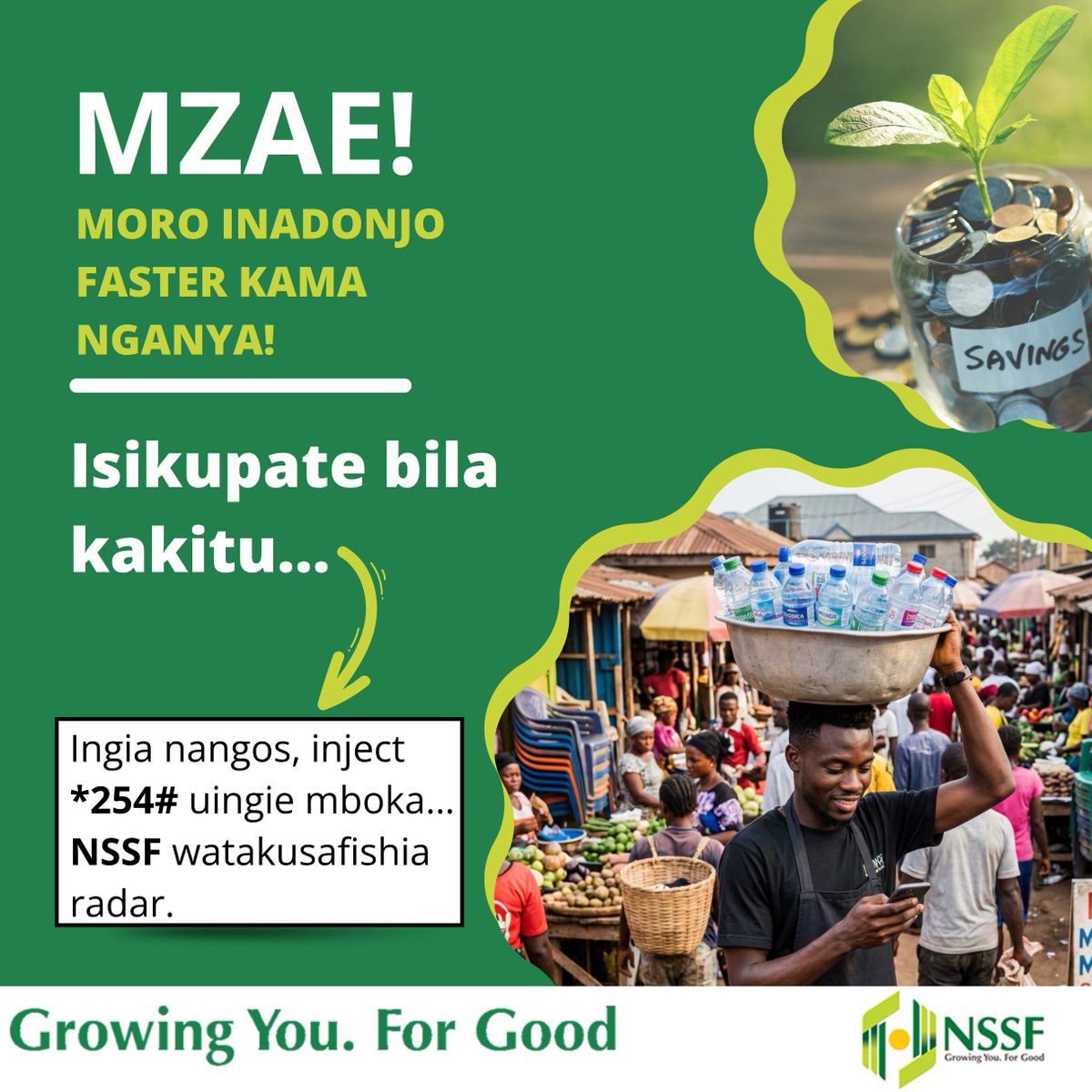 NSSF_ke's tweet photo. Mzae! Ni aje bro? Naona umepiga stroke! Radar ni mboka tu, sio? Mboka poa! Lazima tuhustle bestie… Lazima tu… Lakini fisi, hebu chill kidogo, hii kazi ikiisha, utakuwa na doo? Si uingie NSSF wakuchore mpango wa siku zijazo… Ksh 25 kila siku ni noma ya kuogopa kweli? Anza ku-save mzae, usilale!
#LeavingNoOneBehind
