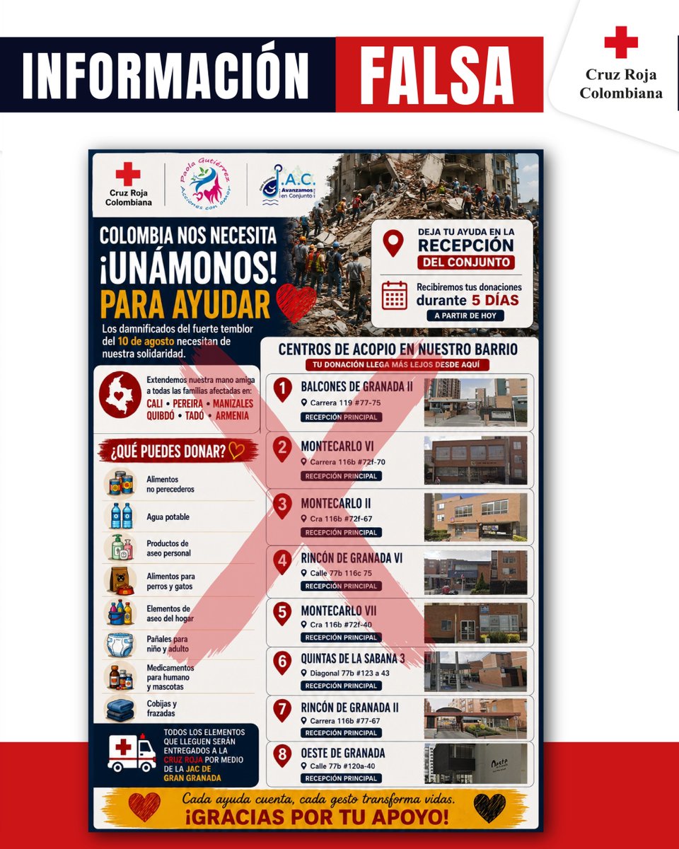cruzrojacol's tweet photo. Para donar de forma segura, recuerda verificar nuestros canales oficiales.

🏦 Cuenta corriente Davivienda: 0560455069996490
Sociedad Nacional de la Cruz Roja Colombiana
NIT: 899999025-3

🌐 Sitio web: https://t.co/QQ1RPEKs2y https://t.co/R3aZvQS5HA