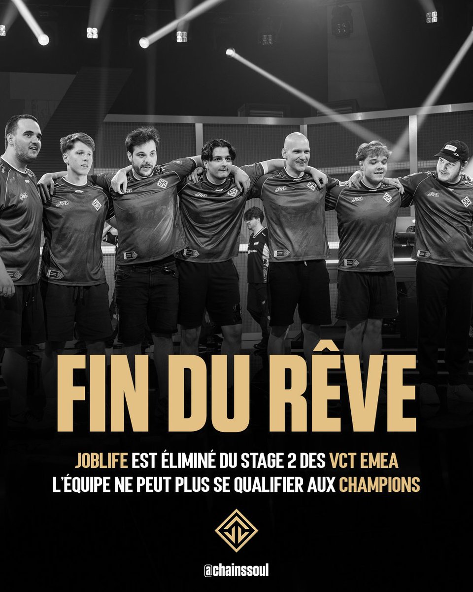 ChainsSoul's tweet photo. Joblife 🇫🇷 est éliminé du Stage 2 des VCT EMEA

L'équipe fini ne peut plus se qualifier aux Champions https://t.co/0N4tkKHbNM