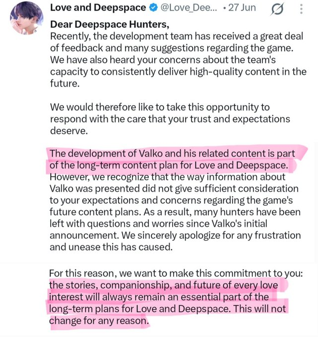 Phantasima's tweet photo. @Love_Deepspace Remember when you told us this? But you have yet to respect your global playerbase and communicate.
#BringValkoBack #ValkoIsLoved #LADSis6 https://t.co/kfb2n7nTZ3