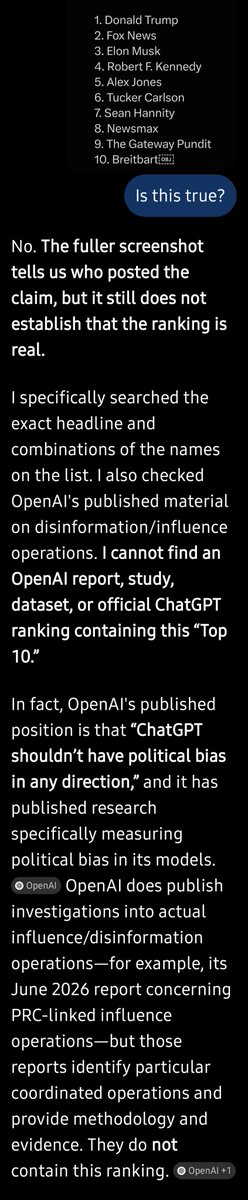 Gypcy22's tweet photo. @SpencerHakimian Yeah. Its FALSE- direct from ChatGPT. https://t.co/qf78H4Npff