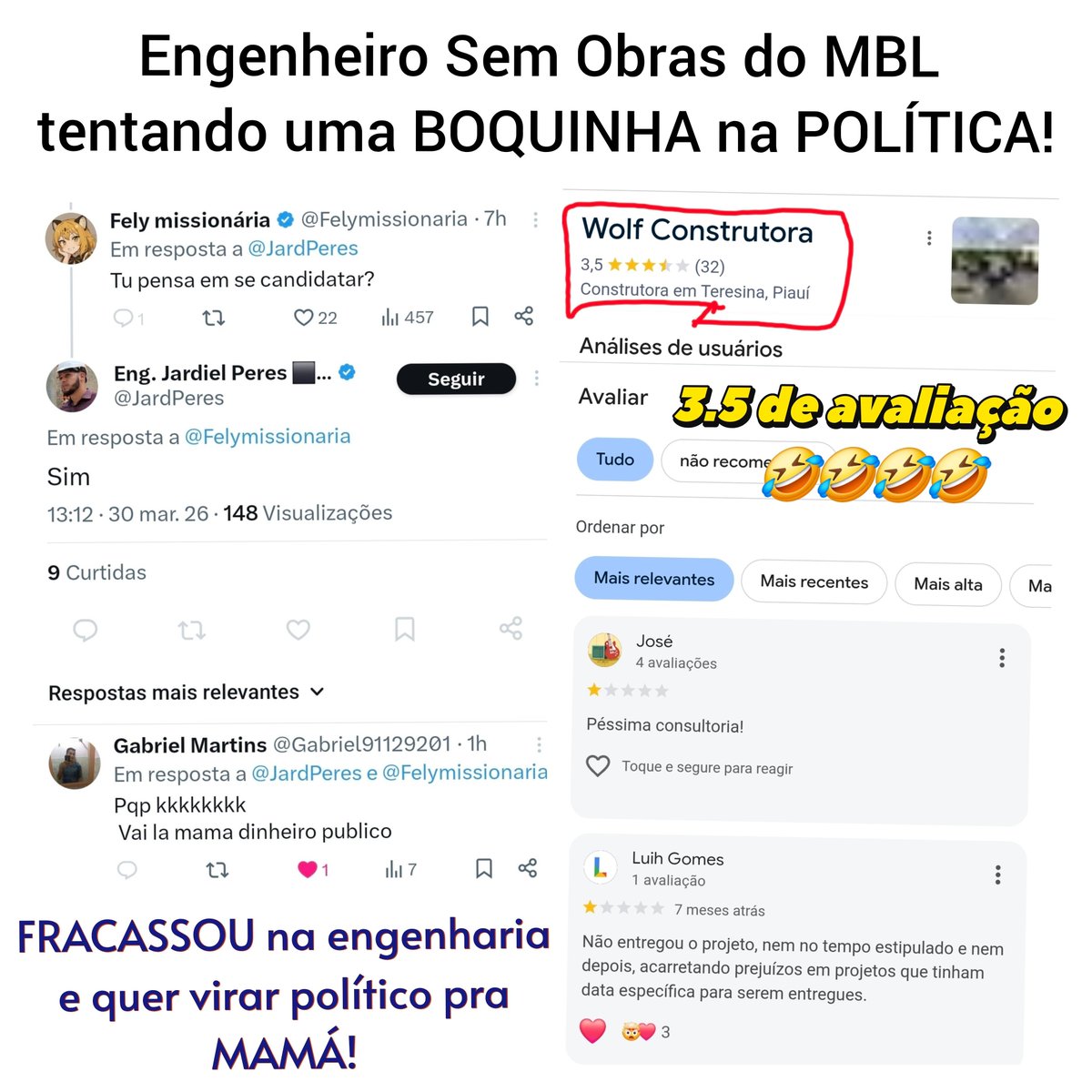 jovemgeneral1's tweet photo. Jardiel Peres, surrado por membros do MBL há alguns meses, está pensando em se candidatar a cargos públicos.

O MBL não cansa de passar vergonha msm kkkkkk

Créditos ao:
@pmdblcentraojr https://t.co/s8cioGh2CE