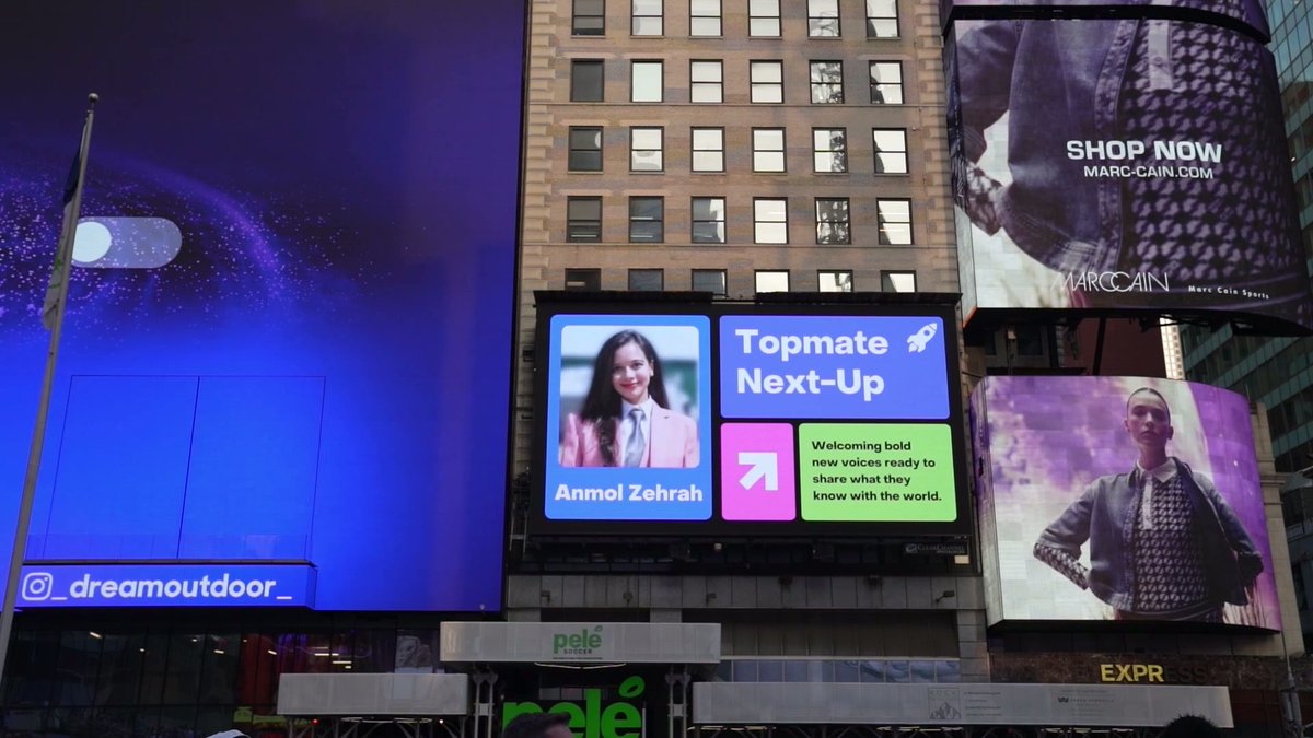 AnmolZehrah's tweet photo. A year of mentoring the way I wish someone had mentored me, and topmate put my face on a Times Square billboard for it. Next-up creator, top 1% in AI/ML. Still processing 😭

https://t.co/AbLQBHRB1K https://t.co/5uCKon8Duu