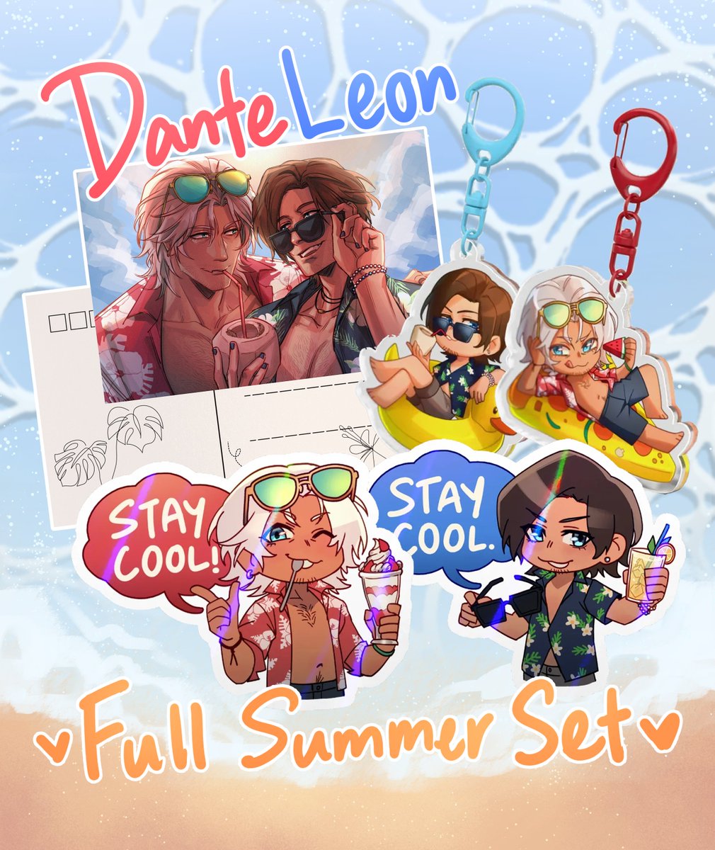 TIANHAI_03's tweet photo. [ devil may cry, resident evil, danteleon ]
hey everyone!! i've put up all the summer themed merch i've made of dante and leon now!!! very proud of how these turned out so please take a look if you're interested :D link below!! https://t.co/415NiuNLgQ