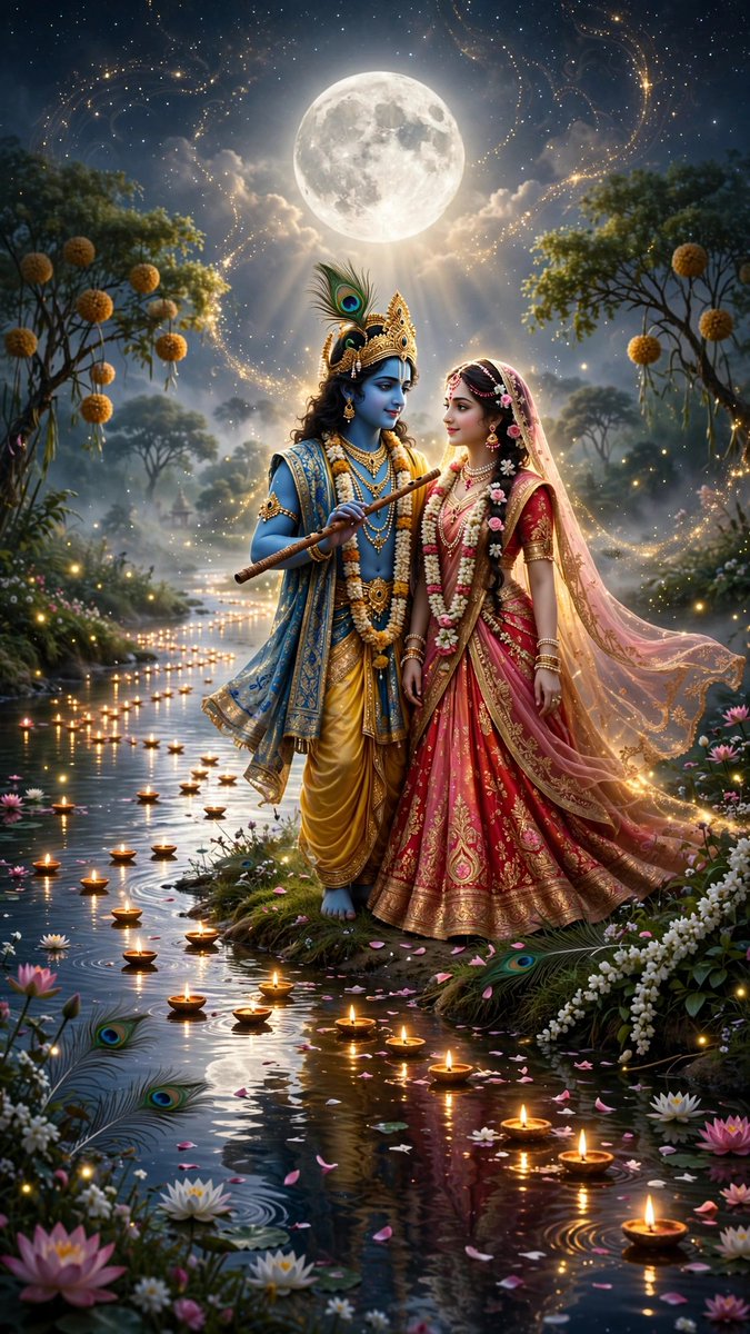 AnnyaBasu's tweet photo. 🌕✨ Under the Same Moon, Two Souls Become One — Radha Krishna. 💙🦚
#RadhaKrishna #Radha #Krishna #Vrindavan #DivineLove #RadheRadhe #HareKrishna #Yamuna #Bhakti #SanatanDharma #DivineRomance #KrishnaPrem #SpiritualArt #AIArt #Viral #X https://t.co/2eHUi09xo8