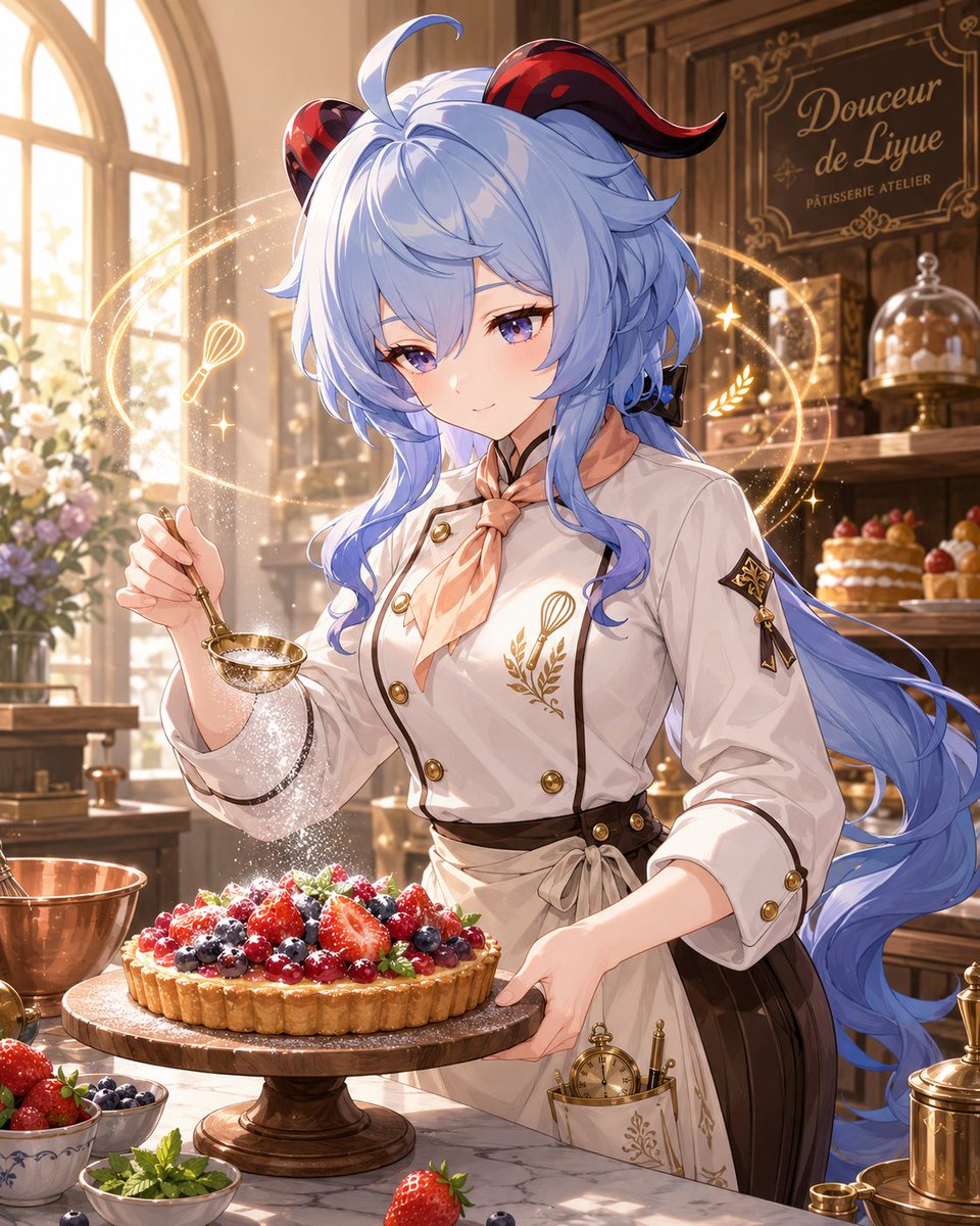 KinacoCreate's tweet photo. ケーキで笑顔を届けるパティシエ甘雨ちゃん🎂
#甘雨 #原神 #GenshinImpact #AIart https://t.co/32S1gC7bkZ