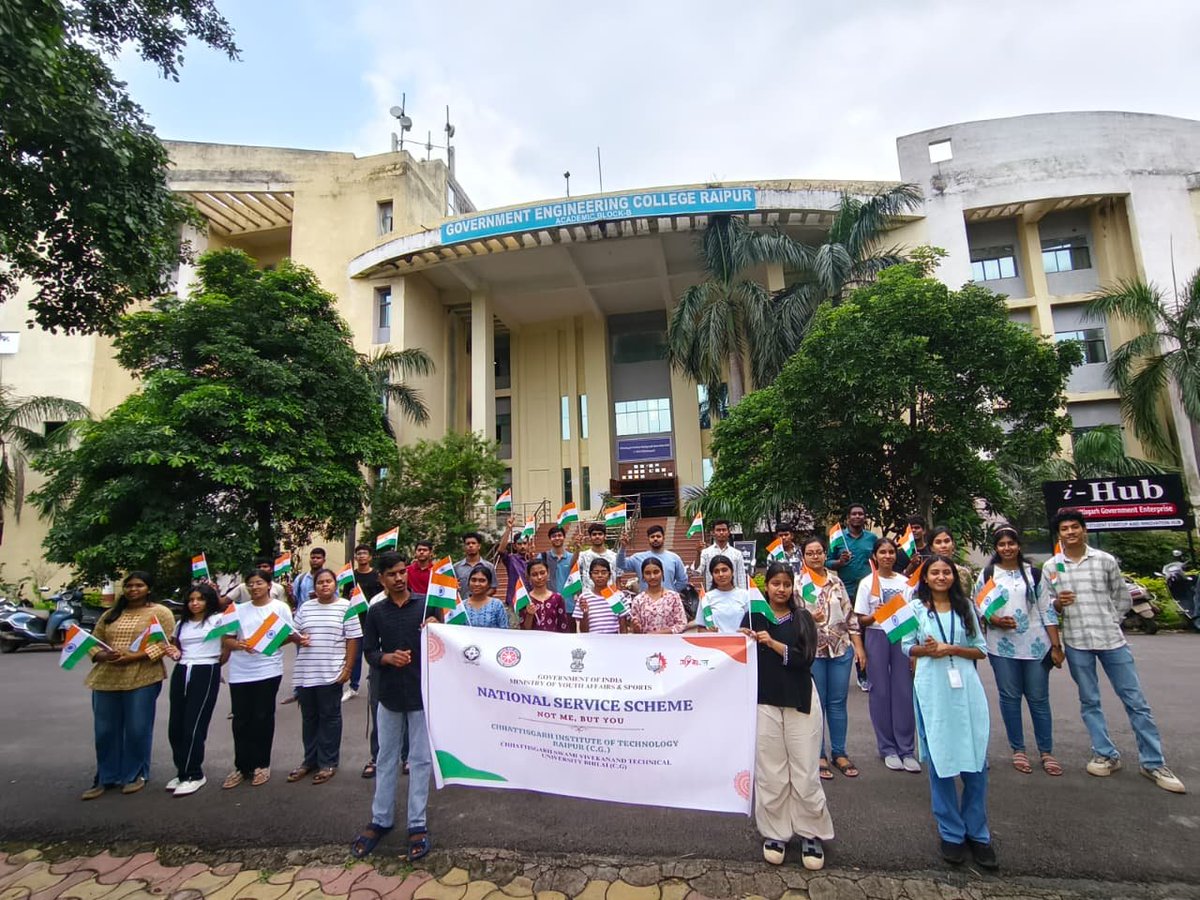 CGITR_NSS's tweet photo. Jai hind 🇮🇳
NSS Unit, CGIT Raipur organized a Tiranga Rally on 10 Aug 2026 under #HarGharTiranga.
Volunteers &amp; students spread the message of patriotism &amp; urged everyone to hoist the Tiranga at home.

Guided by Mr. Prashant Sahu &amp; Dr. Shashibala Kindo. Jai Hind! https://t.co/rN3nsOuqSq