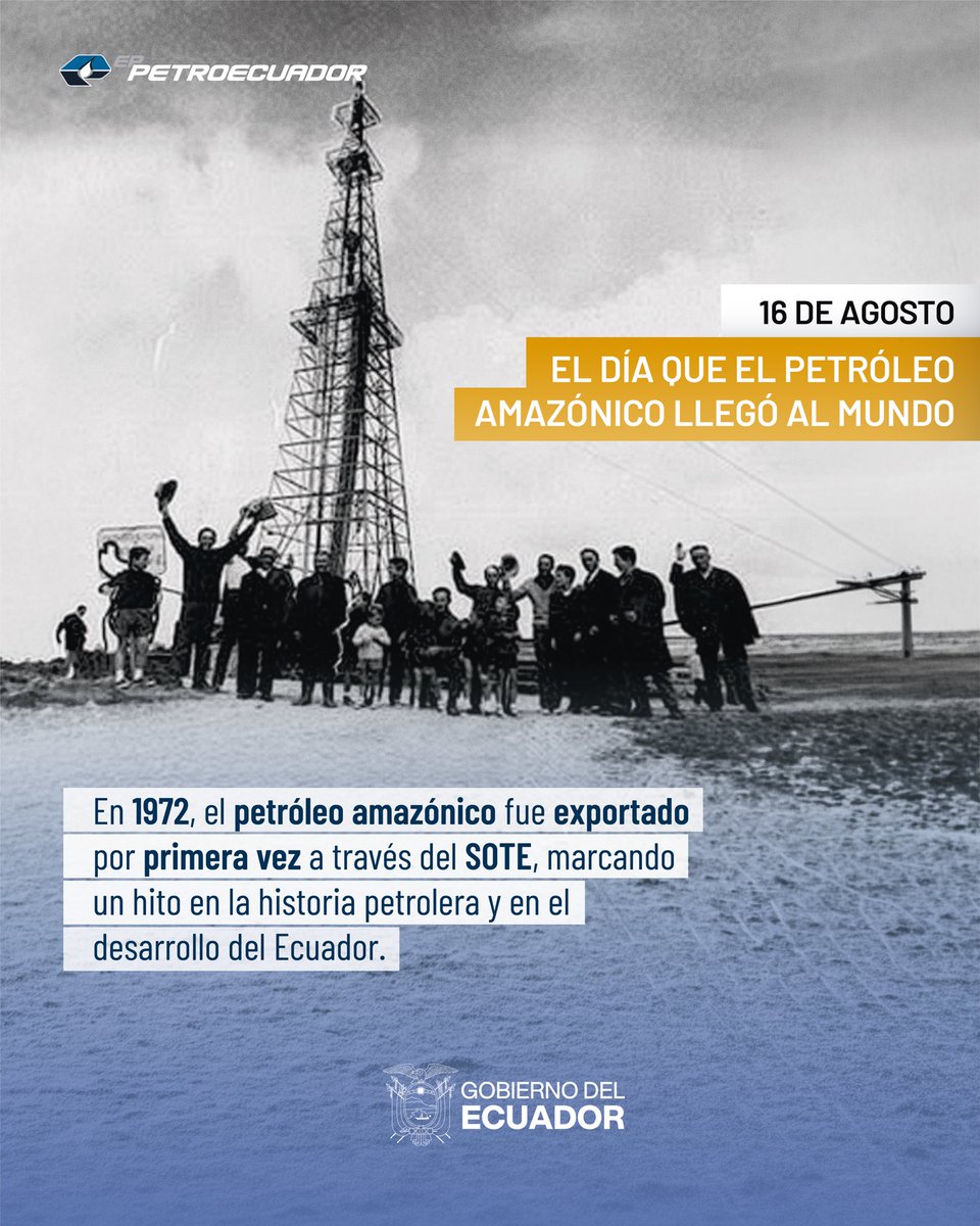 EPPetroecuador's tweet photo. El 16 de agosto conmemoramos el inicio de una nueva etapa para la industria petrolera nacional, impulsada por el SOTE. 🇪🇨 https://t.co/ksimw4VI7i
