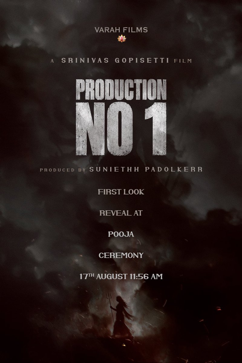 SuneethPadolker's tweet photo. *TWITTER*

The beginning of a story shrouded in mystery.

The first look of #VarahFilms Production No. 1 is unveiled at its Pooja Ceremony on Aug 17th, 11:56 AM.

The mystery takes its first frame.

@srini_gopisetti @suneethpadolker @UrsVamsiShekar @Varahfilms https://t.co/t6KP1bhSTp