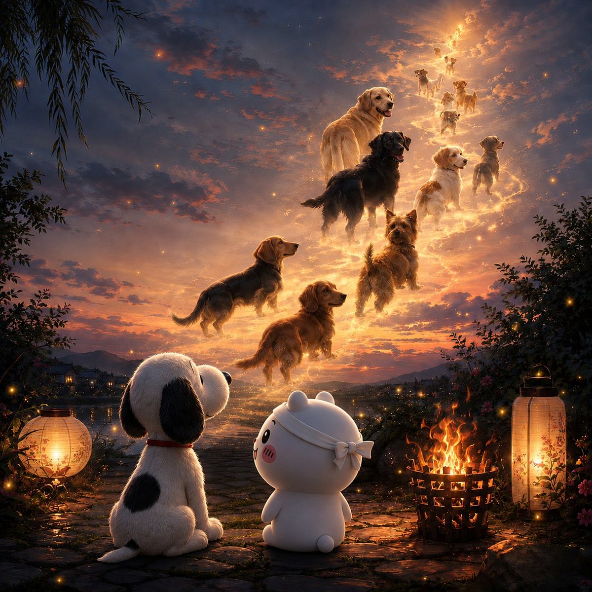 Kawa_Sno0's tweet photo. 🌅🐾 友だちとの別れ…スヌーピーとちいかわ、空を見つめて ✨💛 https://t.co/9hWJ0uABZI