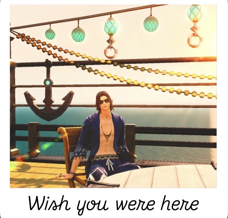GrillBreaker's tweet photo. Making it an annual tradition to do this Polaroid “wish you were here” gpose every Moonfire. #gpose #FFXIV #FF14 #ffxivgposers https://t.co/hRI8dGegxf