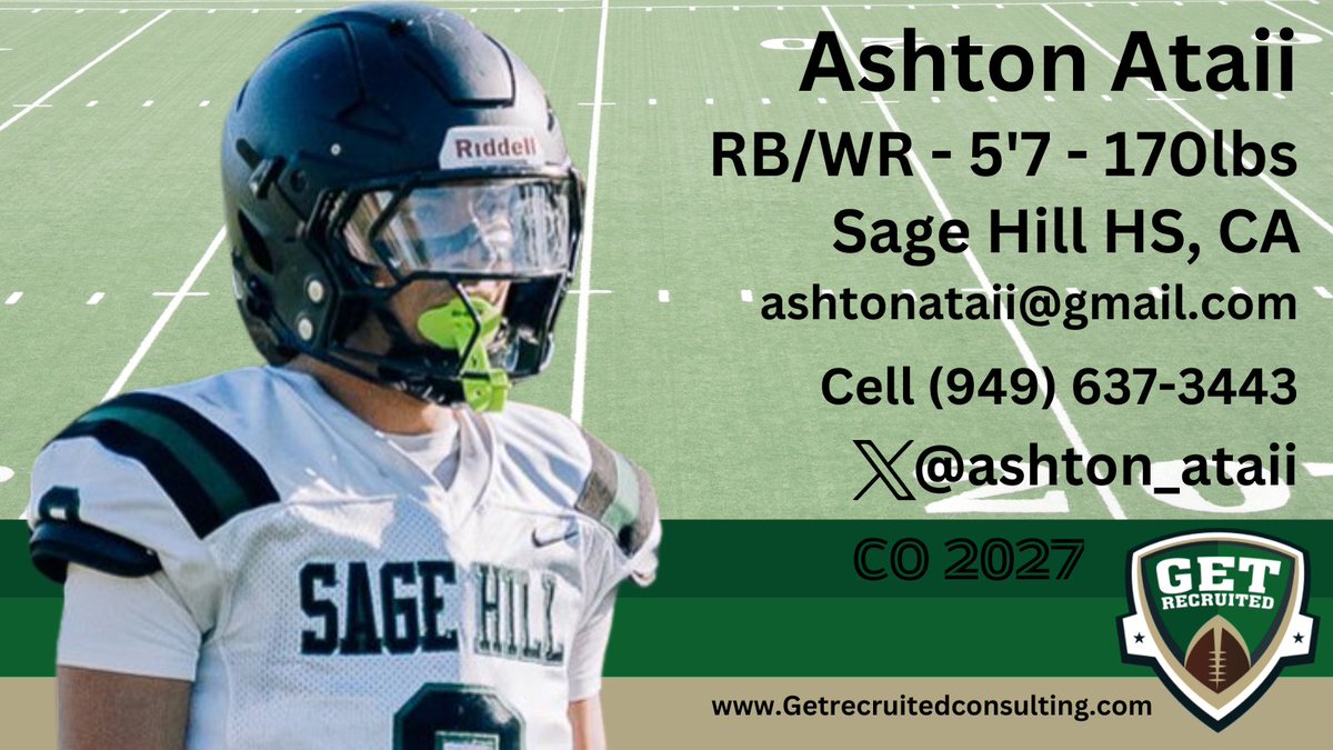 Get__Recruited's tweet photo. Ashton Ataii - CO 2027 - RB/WR - 5'7, 170lbs - 3.98 GPA - Quick, smooth, &amp; athletic. Sage Hill HS, CA. Player profile: https://t.co/s82mVIcY2P @1of1lifeskills @ashton_ataii @McDaniel_FB @DigInMules @UrsinusFootball @UChicagoFB @TartanFB @CWRUFootball @washufootball https://t.co/1x7yz12Dhs