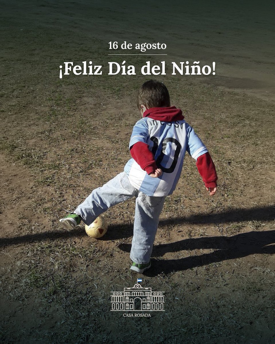 CasaRosada's tweet photo. Desde la Casa Rosada les deseamos un feliz día a todos los niños argentinos, protagonistas del presente y herederos del futuro de nuestra Patria.

La protección de la infancia constituye una responsabilidad irrenunciable y un deber fundamental de toda Nación. Por eso, y en línea con la reciente adhesión de la República Argentina a la Declaración del Consenso de Ginebra, este gobierno reafirma su compromiso con la defensa de la vida, el cuidado de los niños y el fortalecimiento de la familia como institución fundamental sobre la que se construye el futuro de la Argentina.

¡FELIZ DÍA DEL NIÑO!