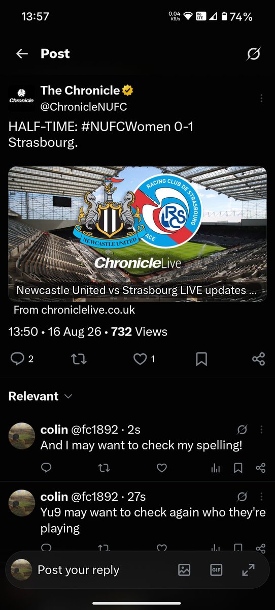 fc1892's tweet photo. Chronical bang on form today https://t.co/nKKfCGnvfl