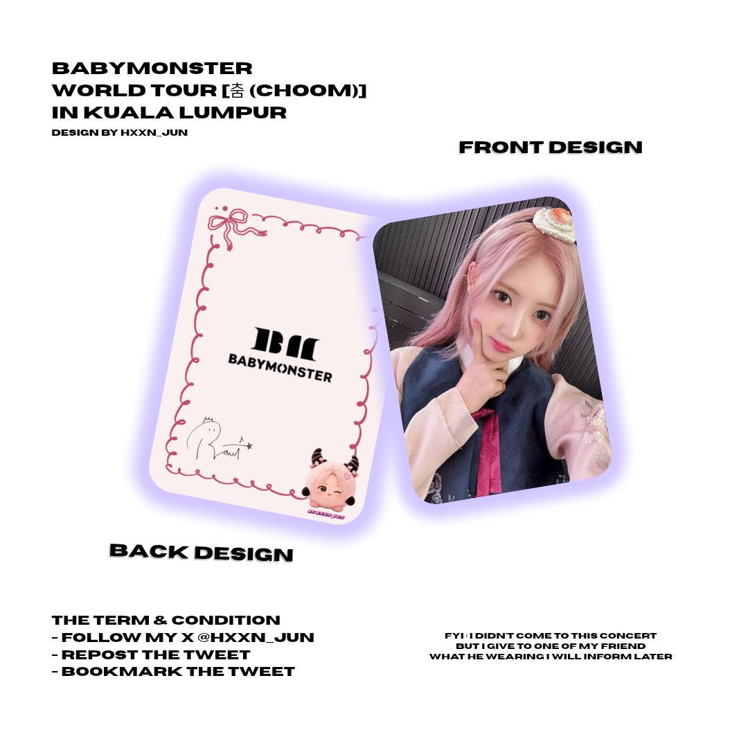 shinedeobi12_'s tweet photo. BABYMONSTER World Tour [춤 (CHOOM)] In Kuala Lumpur 

Hi everyone ✨
This is my freebies for Babymonster Concert soon 

more information will be added 😘 
Stay tuned 

#BABYMONSTER_IN_KL #BABYMONSTERINKL #BABYMONSTER_IN_KUALA_LUMPUR  #BABYMONSTERWorldTour https://t.co/CdZu17RO3G