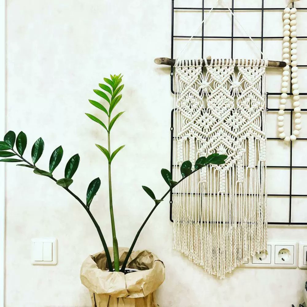 ensevN7114's tweet photo. Just finished this cozy macramé wall hanging with dried pampas grass! Perfect for adding warm boho vibes to my small apartment.  Handmade = one-of-a-kind https://t.co/Y8KyqVRwSK
