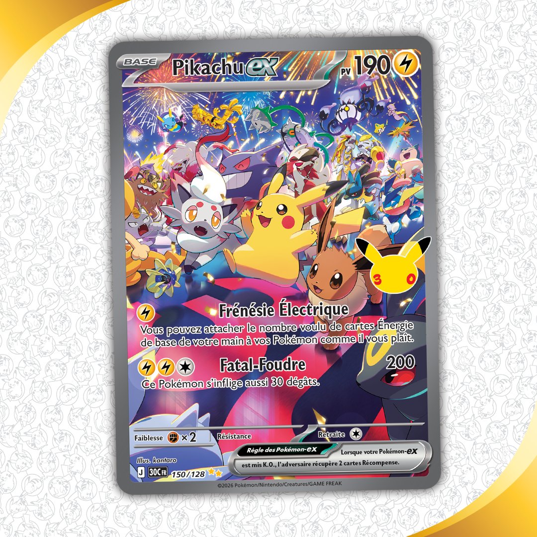 le_crocodeal's tweet photo. ⚡️ Cartes #Pokémon : les cartes de Pikachu "Journée" et "Soirée" donnent tellement envie d'ouvrir des boosters Pokémon 30ᵉ Anniversaire ! J'adore ce type de cartes avec énormément de Pokémon dessus. Plus qu'un mois à patienter 🙏 https://t.co/XZImA6uSA2