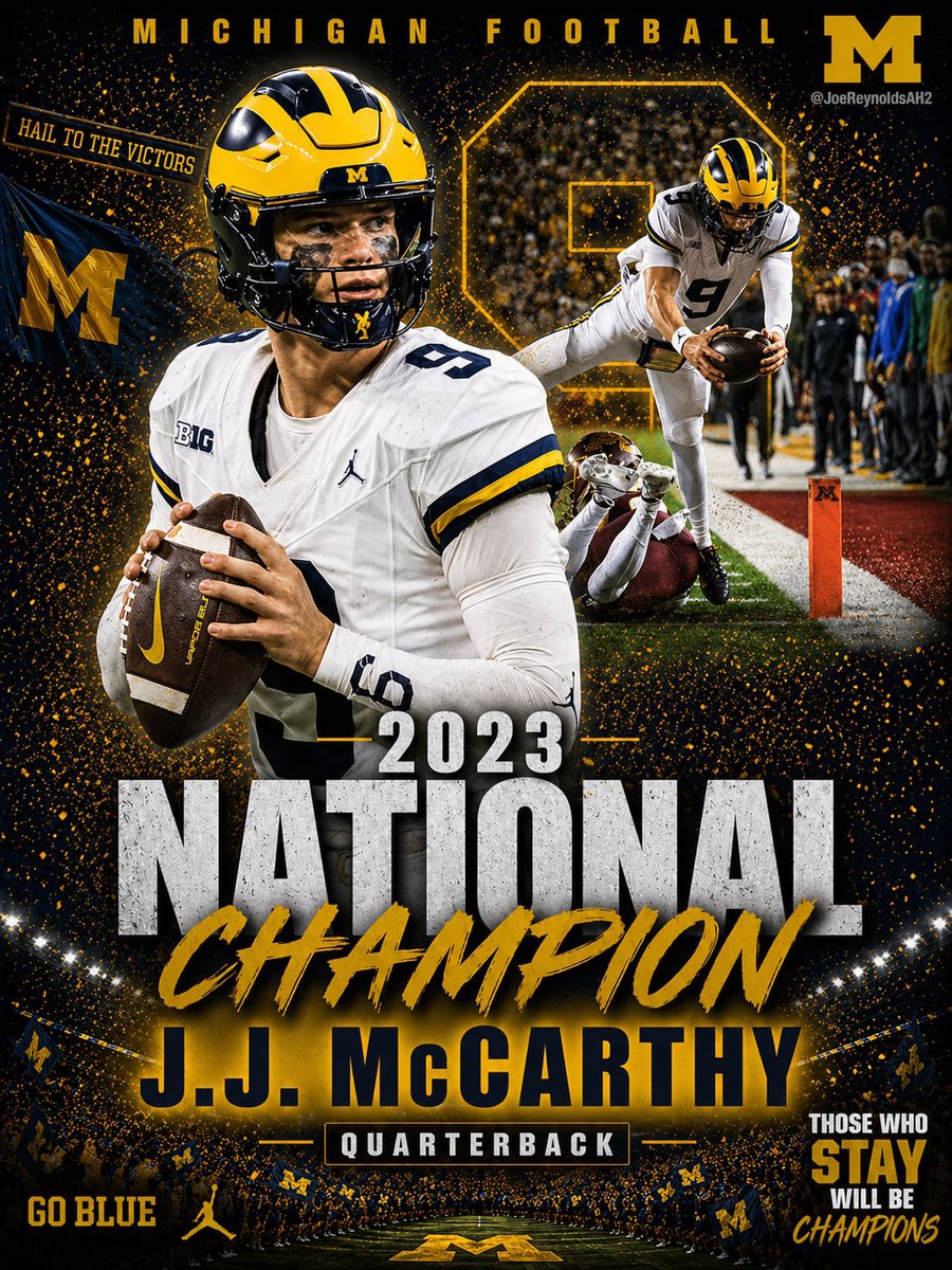 JoeReynoldsAH2's tweet photo. 🏆 2023 National Champion… J.J. McCarthy! 〽️ https://t.co/Z7L76E4exK