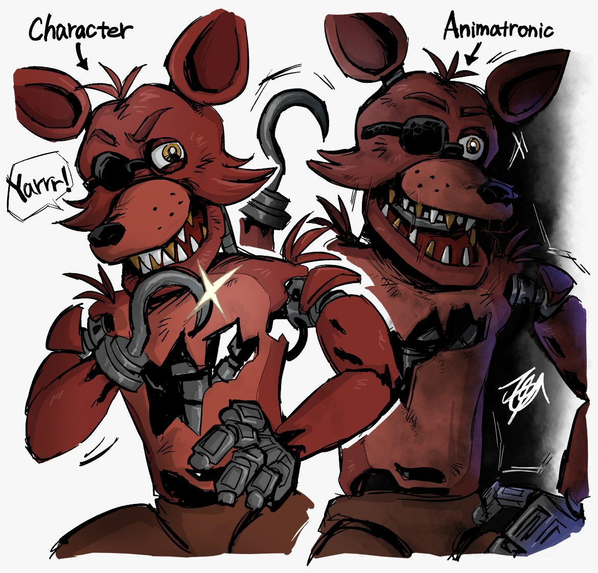 yh2ug4's tweet photo. FNAFのキャラクターをマスコットとしてもアニマトロニクスとしても好きだからこそ、時と場合によって描き分けたい…!!という絵 https://t.co/OEfUZ7HBnz