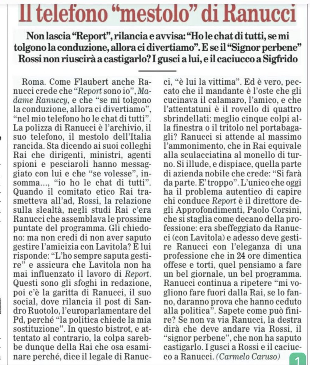 aldotorchiaro's tweet photo. «Ho le chat di tutti. Se mi tolgono la conduzione, ci divertiamo». #Ranucci a metà tra Licio Gelli e Fabrizio Corona, ma con la scorta armata di otto uomini pagati da noi contribuenti e la standing ovation dell’Anm. 

Si passa così dal ricatto all’eversione. https://t.co/R9etq3wv5g