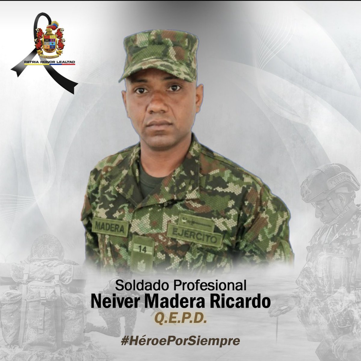VickyDavilaH's tweet photo. El soldado profesional  Neiver Madera Ricardo fue asesinado por el ELN en Ábrego, Norte de Santander en un ataque terrorista con drones. Otros cinco héroes de la patria están heridos. https://t.co/Srlvh39Hxs