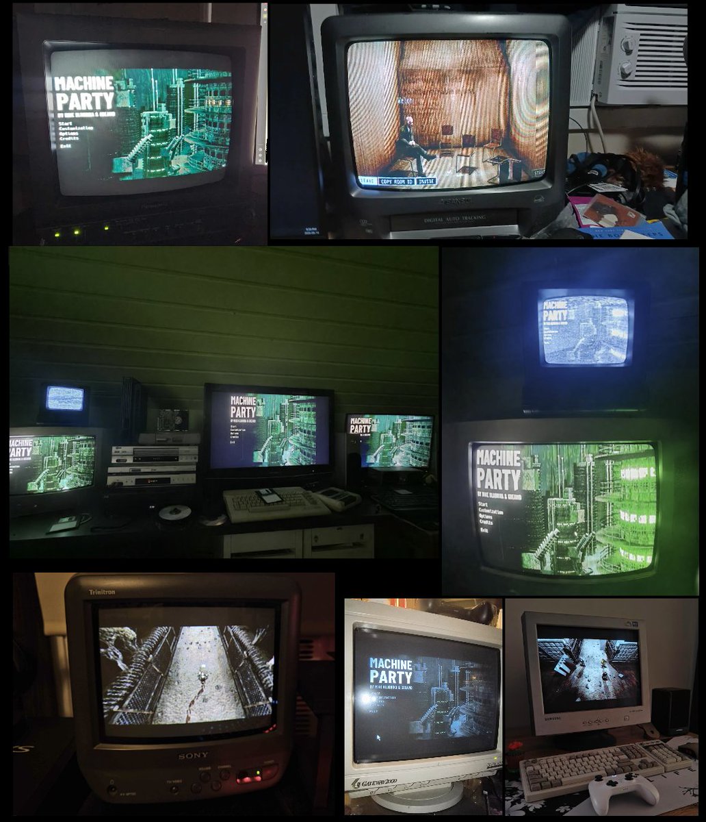 mikeklubnika's tweet photo. In the last patch notes I asked people to send over pictures of Machine Party on CRTs.  Too cool not to share, thanks for sending them over! (and sorry for no 4:3 support :C) https://t.co/6MOhEKoQSw