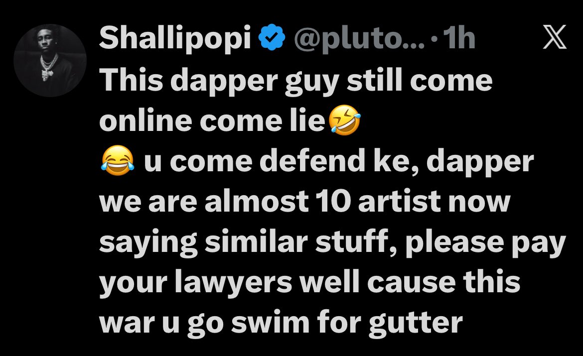 MarveyScott's tweet photo. “This dapper guy still come online come lie,we are almost 10 artist saying similar stuff”

~Singer Shallipopi says. https://t.co/bLlktZ7Nwx