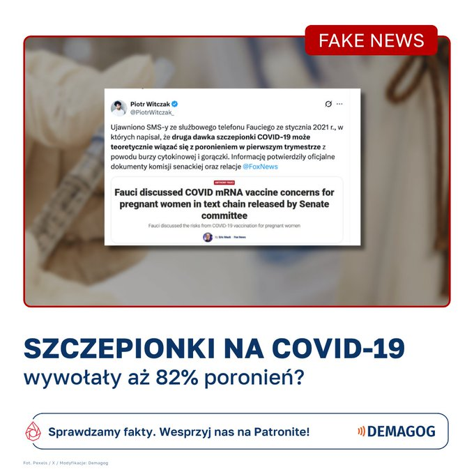 PiotrWitczak_'s tweet photo. .@DemagogPL oznacza mój wpis, w którym przedstawiam suche fakty (treść SMS-a Fauciego), jako „fake news”, a następnie metodą manipulacji próbuje przypisać mi twierdzenie, że „po przyjęciu szczepionki wskaźnik poronień wynosi 82%”, mimo że sam uważam tę estymację za błędną, o czym publicznie informowałem

Dowód: https://t.co/rpN4BjEQoR

Demagog manipuluje? 
Nowe, nie znałem….