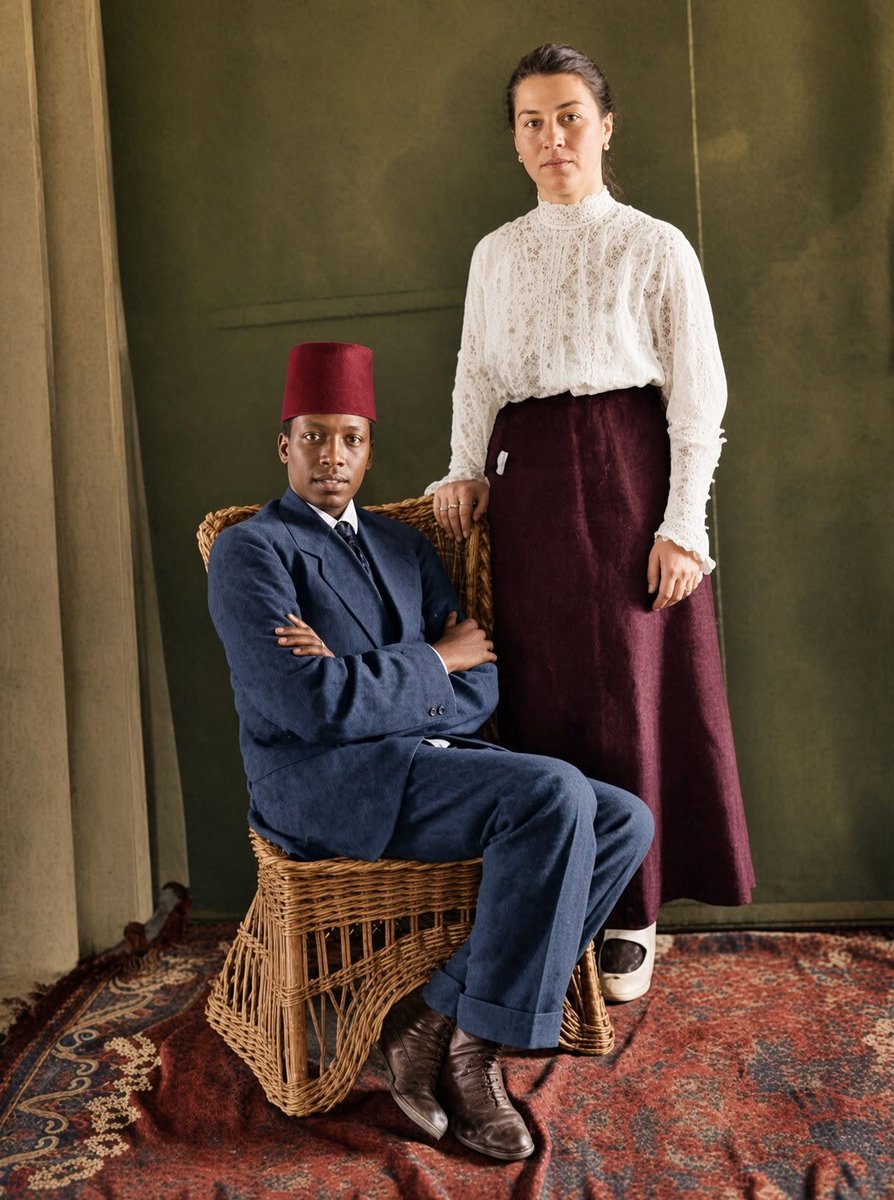 OttomanArchive's tweet photo. 📷 Keepsake Portrait of an Ottoman Couple, Istanbul, c. 1910 (Colorized Photo) https://t.co/28HYvwzea8
