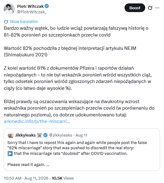 PiotrWitczak_'s tweet photo. .@DemagogPL oznacza mój wpis, w którym przedstawiam suche fakty (treść SMS-a Fauciego), jako „fake news”, a następnie metodą manipulacji próbuje przypisać mi twierdzenie, że „po przyjęciu szczepionki wskaźnik poronień wynosi 82%”, mimo że sam uważam tę estymację za błędną, o czym publicznie informowałem

Dowód: https://t.co/rpN4BjEQoR

Demagog manipuluje? 
Nowe, nie znałem….