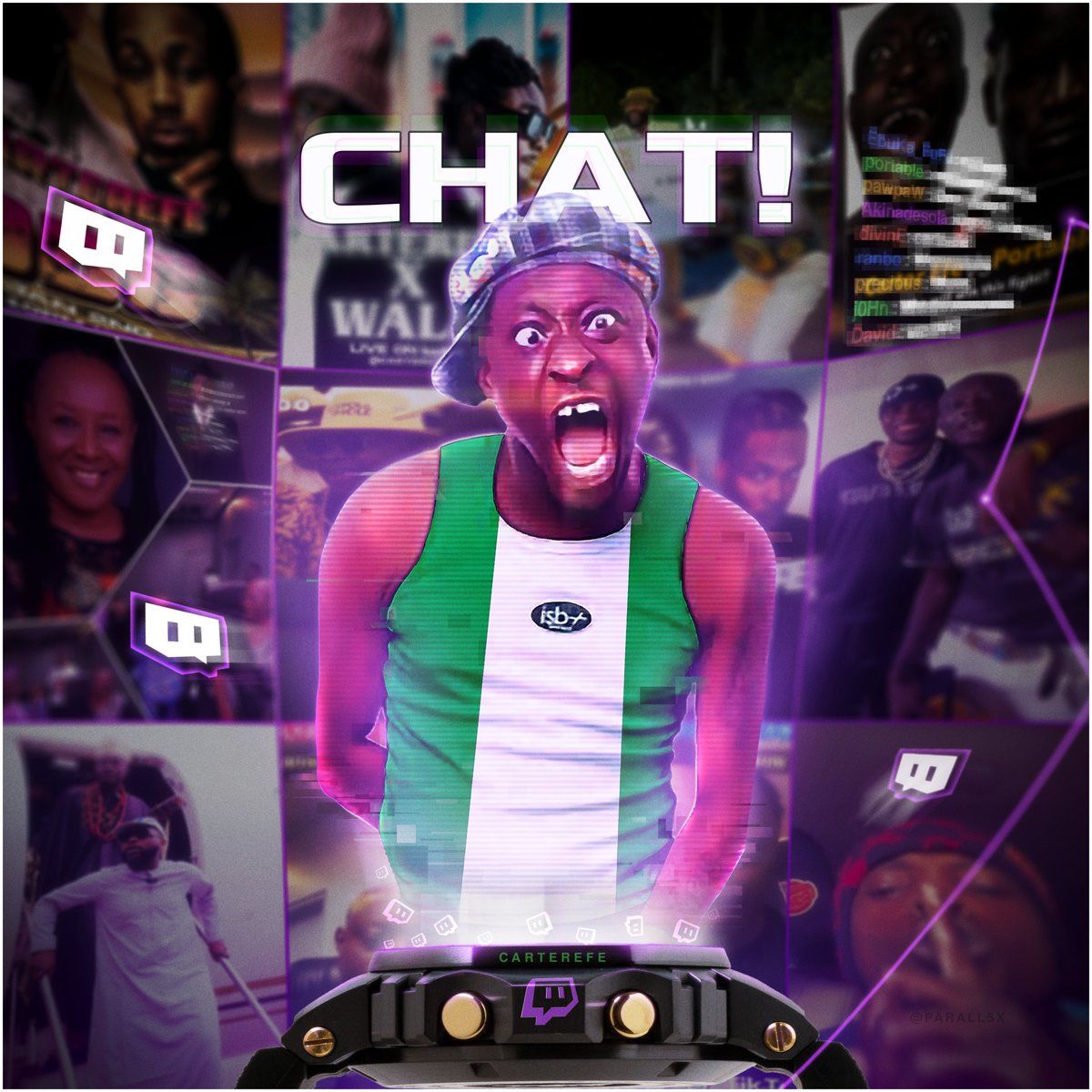 parall5x's tweet photo. The concept behind this design was to merge the chaotic, high-octane energy of @carterefe__  's live streams with a holographic, tech-forward aesthetic.
Created entirely in Photoshop. #Carterefe #DigitalArt #TwitchNigeria #GraphicDesign #NaijaCreatives https://t.co/sc8ToquKTS