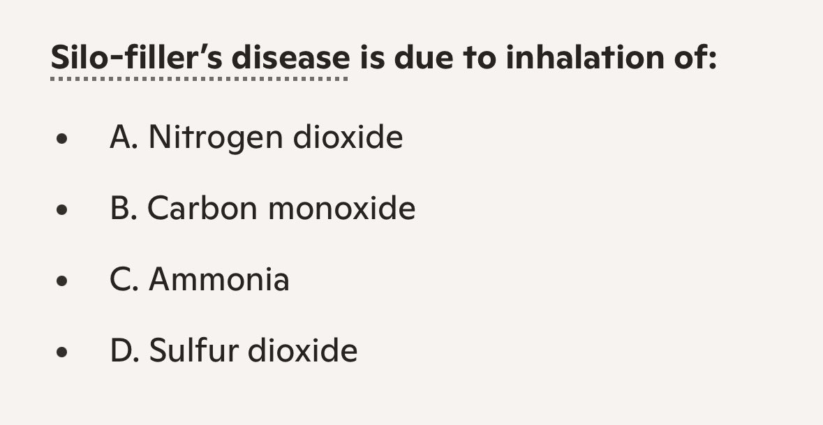 DrNovinoTailor's tweet photo. #MedX 
Silo-filler’s disease is due to inhalation of :- https://t.co/LE1htumnpa
