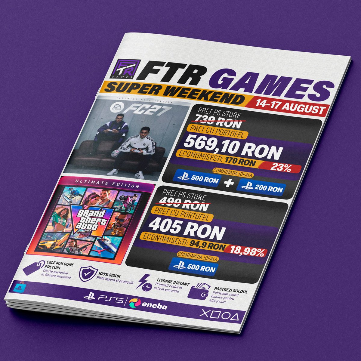 FTRGames_'s tweet photo. 🎮 FTR GAMES SUPER WEEKEND | 14–17 AUG

FC 27, GTA VI, Wolverine, Ghost of Yōtei, NBA 2K27 &amp; more — for less! 💜

💳 Get discounted PlayStation Gift Cards
🎁 Use code FTR
⚡ Instant delivery

🔗 https://t.co/L5aIRjgSuL

🎮 More games. Less money. https://t.co/ZvKC6eXBNN