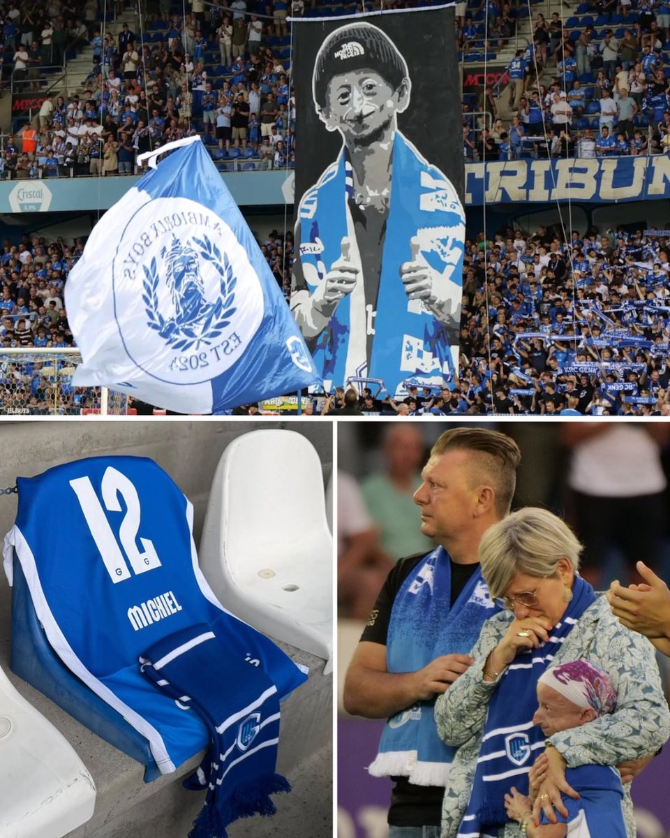ultras_clips's tweet photo. 🇧🇪🥺 What a tribute! Before the kickoff of KRC Genk's first match of the season against Westerlo, a deeply moving tribute was held in memory of loyal supporter Michiel Vandeweet, who sadly passed away at the age of 28 from progeria. 

In a touching moment, Michiel's sister Amber took the symbolic kickoff alongside their parents, receiving heartwarming standing ovations from the crowd. A jersey bearing his name and number 12 was placed on his seat in the stands—a forever honor for the ultimate "12th man." 💔🕊️