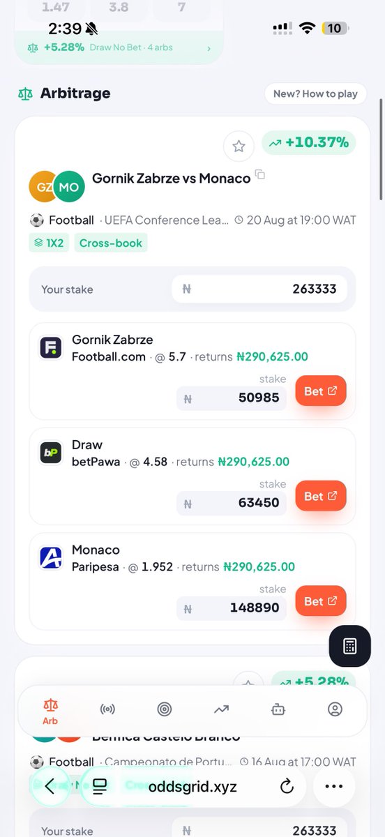 YesItsBash's tweet photo. 10.37 % profit game don drop for ODDSGRID!

No meet the outcome you’re guaranteed 10.37% profit on your stake 

Confirm yourself: https://t.co/Ge62rvOprQ https://t.co/2TPgwlPEig