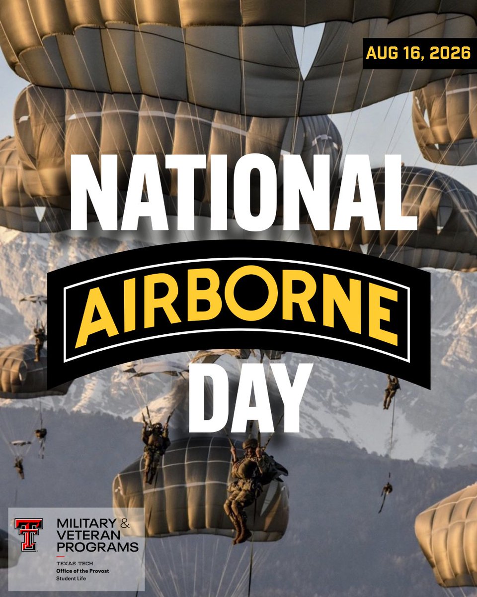 redcowboy13's tweet photo. Honoring the fearless

Today, we salute the courage and dedication of airborne forces. TTU MVP proudly observes National Airborne Day, celebrating those who soar to protect and serve. Join us in this tribute to true heroes! 🇺🇸

#NationalAirborneDay #TTUMVP #HonorAndService https://t.co/aeBwWXY7XN