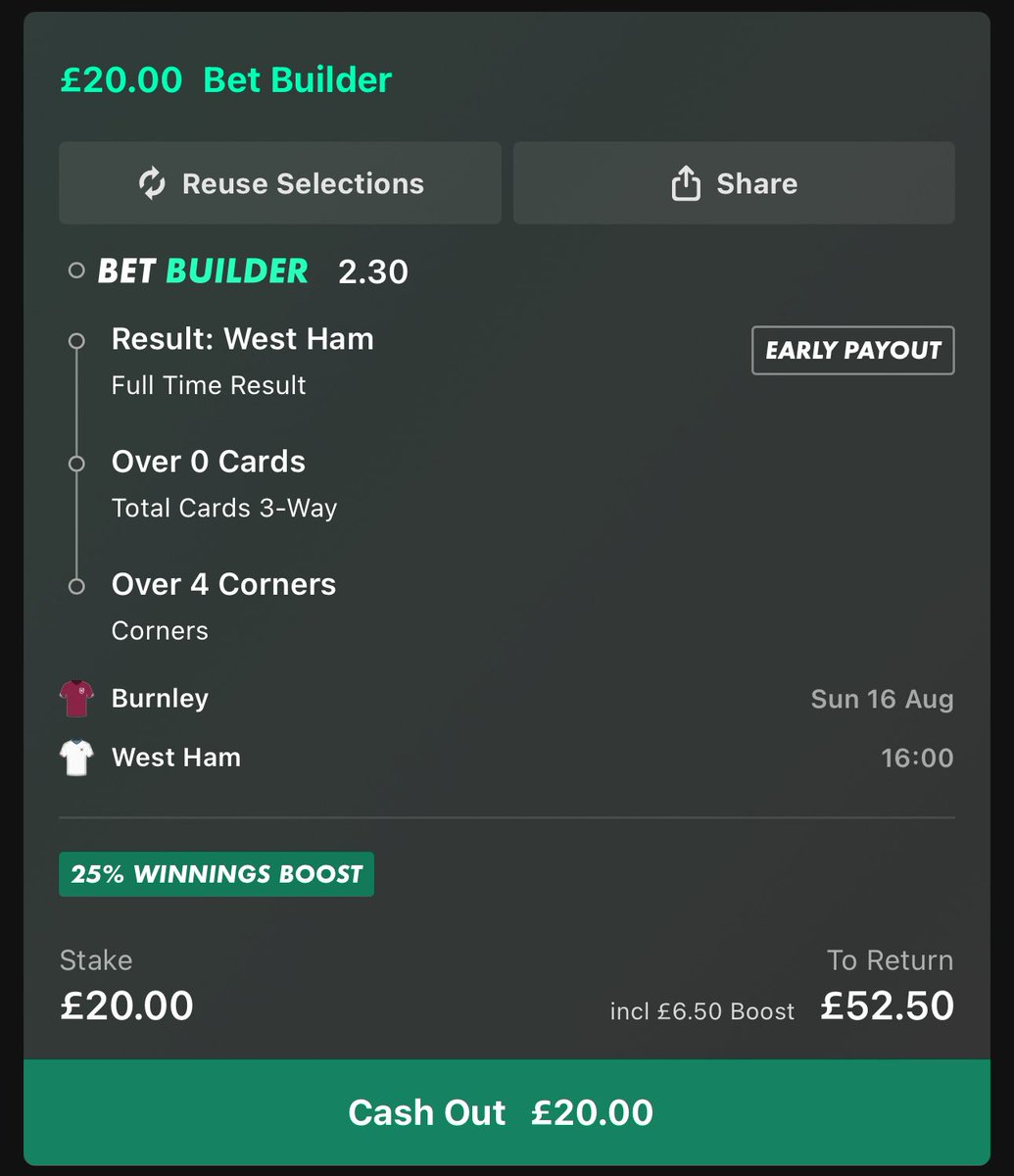 LordFootyTips's tweet photo. ⚽️🏴󠁧󠁢󠁥󠁮󠁧󠁿 Championship Bet Builder

📍 Burnley v West Ham
📚 bet365
💰 £20 returns £52.50

With the 2up and the 25% boost this is a nice price 📈

GOOD LUCK! ❤️🤞 https://t.co/CHOL4iac47