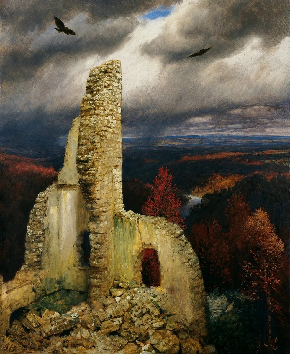 _GVNTHER_'s tweet photo. Ruined Castle with Two Circling Eagles — Arnold Böcklin https://t.co/xknWO3QDli