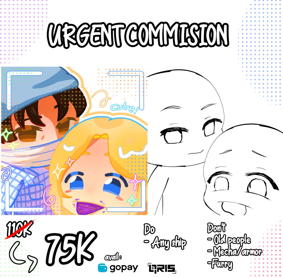 aleneftra's tweet photo. URGENT COMMISION (local only) 

♡+↻ are very appreciated! 

HAIII guys!! aku lagi open urgent cms ych chibi untuk pengobatan adik aku, jika berminat/ada pertanyaan langsung DM aja ya. Akan ditutup jika sudah mencapai target. #commissionopen #opencommision #zonauang #artidn https://t.co/hlEqSElw3W