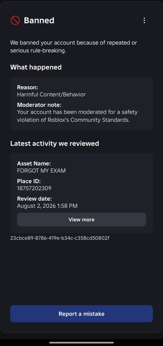 NeroCrafted's tweet photo. 🚨 Roblox creators are being banned with little explanation.

My 8 year account @NeroCrafted was terminated Aug 2 for “Harmful Content/Behavior.” I did nothing knowingly harmful and got no real explanation.
@Roblox please reverse this termination and restore my account

🙏 Repost https://t.co/pYkDrYIKLH