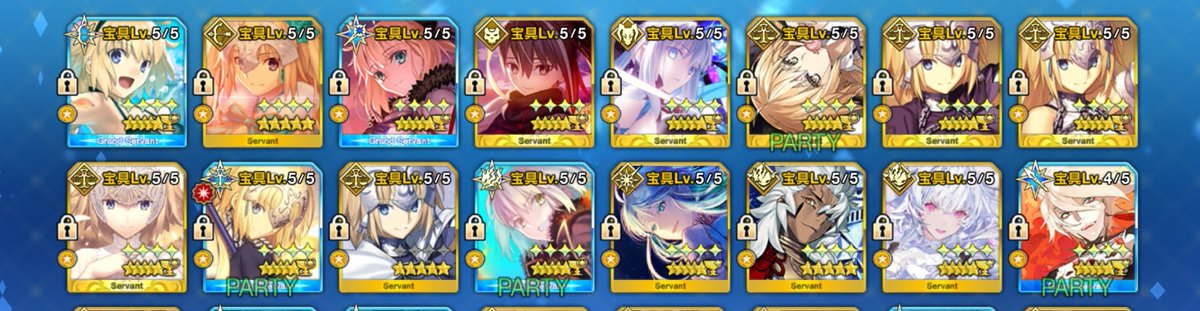 Morimon1109's tweet photo. 宝具5の星5鯖どれだけいるのかってツイートを見て、気になったから弊デア見てみたけど…

15人しかいなかったか。意外と少ないのね

あれ？？(；・∀・)
もしかしなくてもジャンヌって名前付いた子過半数占めてね？(；・∀・)

・・・。うん。気の所為だ(ﾉ´∀｀*)笑 https://t.co/U0VnGLtt07