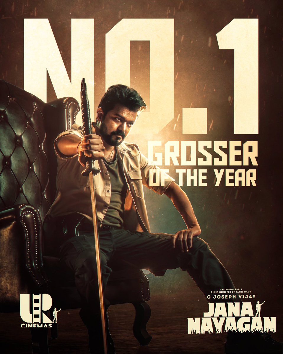 UmaaRajendra's tweet photo. A feat that may never be repeated. A story that can never be replicated. 🔥

After all the leaks, hurdles, delays and countless battles, #JanaNayagan still emerges as the HIGHEST GROSSER OF THE YEAR 🏆👑 One final run by the Demon that’s gng to be etched forever in the history books 😎#JanaNayaganAtRajendra #ThalapathyVijay