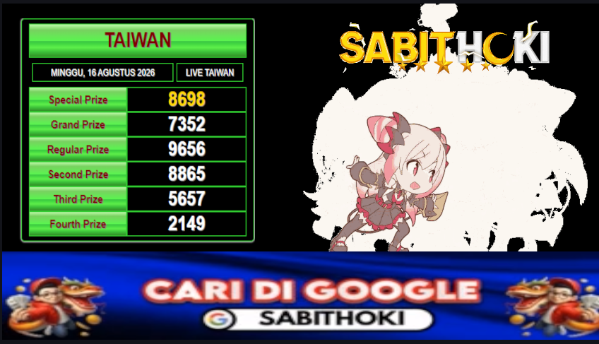 SabitHoki's tweet photo. Result Taiwan Pools Hari Ini, 16 Agustus 2026       
Prize 1 : 8698
Prize 2 : 7352
Prize 3 : 9656
#sabithoki #resulttaiwan #taiwanpools #angkakeluaran #livetaiwanresmi #liveresmi #amandanamanah #resulttaiwan https://t.co/BoYrz9Kgah