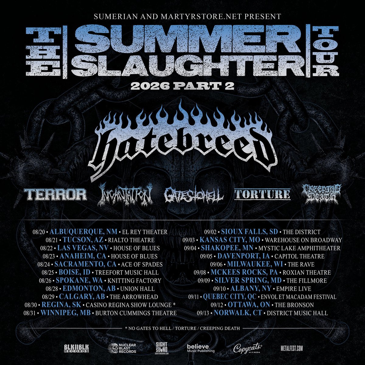 hatebreed's tweet photo. Next up! Last call for ABQ &amp; AZ VIP M&amp;G. Please note the Mystic Lake Amph show is not a Summer Slaughter date. That is Slayer, SxT, Down &amp; HB https://t.co/w3e192HZJj