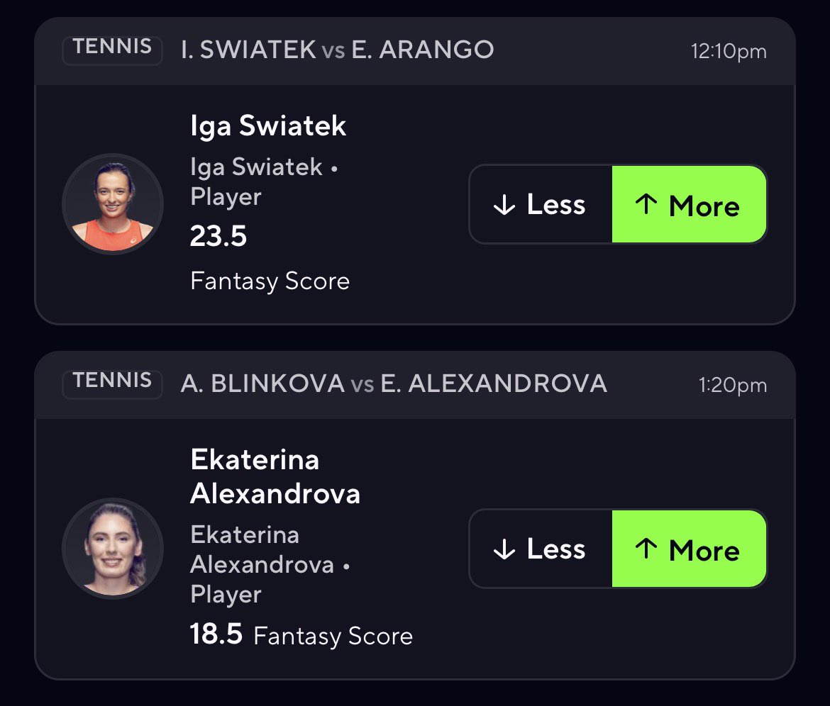 RigbyProps's tweet photo. TENNIS ML 2 MAN 📈 LETS GO 4-0 👀

💜 IF TAILING LETS CASH

#PrizePicks | #Tennis | #Gambling𝕏 https://t.co/OAP66Yxcn5
