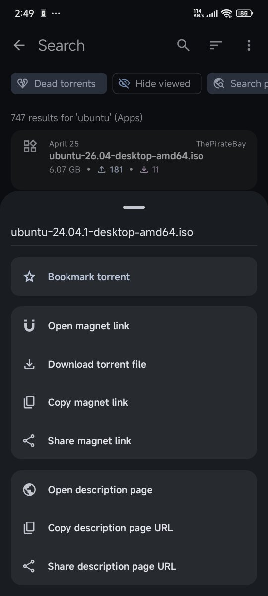 Sans_Google's tweet photo. TorrentSearch: a multi-source search app for Android

TorrentSearch is an open-source Android app that searches torrents across multiple providers at once.

How it works:
You type a query, the app searches several sources simultaneously, then shows the results (size, seeders, peers…).

You can open the magnet link in a torrent client, download the .torrent file, or share it.

The app itself does not download or host any content.

Other features:
🔹Safe Mode (NSFW filter)
🔹Optional Jackett / Prowlarr integration
🔹Material 3 interface

Link: https://t.co/RYyna0tsrl

Already using a FOSS tool like this? 👇

#Android #FOSS #OpenSource