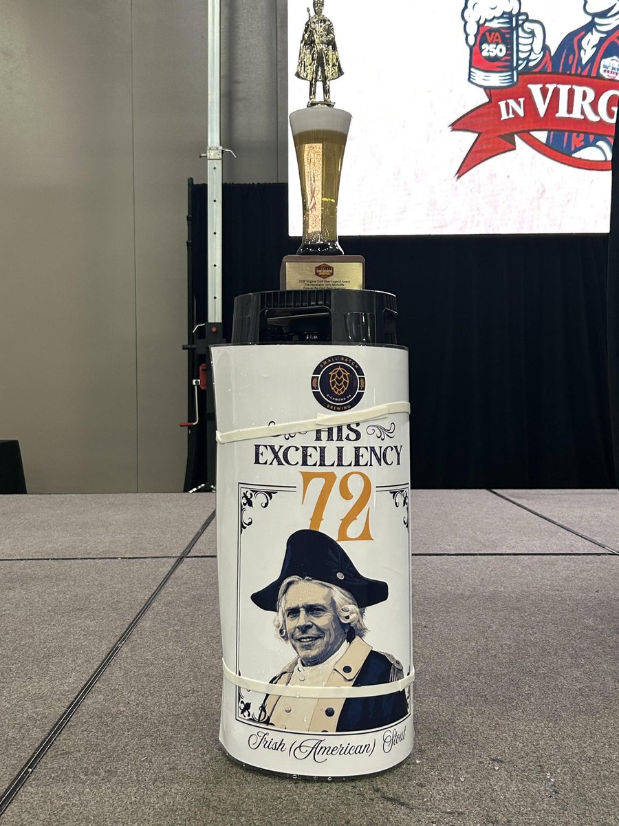 TerryMcAuliffe's tweet photo. Now this is my kind of award ceremony! 🍻 Big thanks to @vacraftbeerrun for the Virginia Craft Beer Legacy Award. Honored to help present Best-in-Show, and thanks for the Irish stout keg too. Naturally, I had to tap it for the crowd and pour a few myself. Cheers to Virginia craft beer!