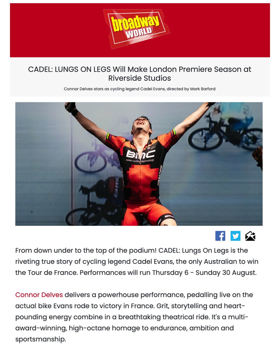 cadeltheplay's tweet photo. LONDON TRANSFER 👉 The smash-hit play currently running at the #edfringe to #soldout audiences at @Gildedballoon will transfer to London’s @RiversideLondon for 5 WEEKS!
🚴♂️ CADEL: Lungs On Legs 🚴♂️
🗓️ Oct 13 - Nov 15
🎟️ On sale now!
#CadelLungsOnLegs #londontheatre #plays https://t.co/pJ7EnkQx2v