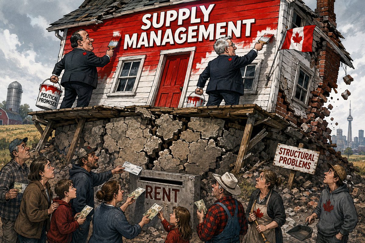 FoodProfessor's tweet photo. Politicians defend supply management like owners of an aging house who keep repainting the exterior while refusing to inspect the foundation. Some do not understand the structural problems; others see the cracks but know repairs would be politically difficult. 

Anyone suggesting renovations is accused of wanting to demolish the house. Eventually, however, the house will collapse—and Canadians, after years of paying inflated rent, will be left to pick up the pieces.